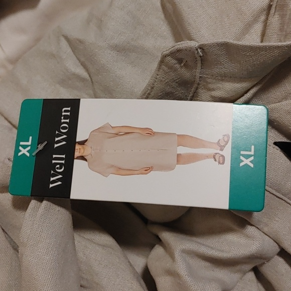 NWT well worn button down shirt tan linen dress with pockets Tan M XL S - Picture 7 of 8